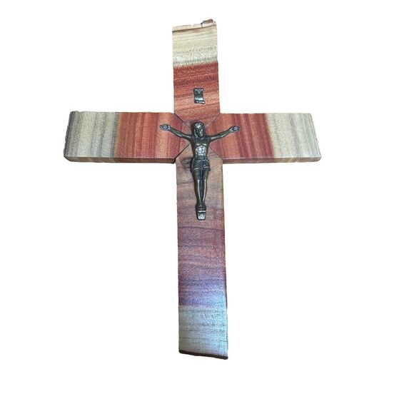 Pistachio Wood wall Cross Jesus With Crucifix Hand Made 10” Gift Arizona Signed - Picture 6 of 7